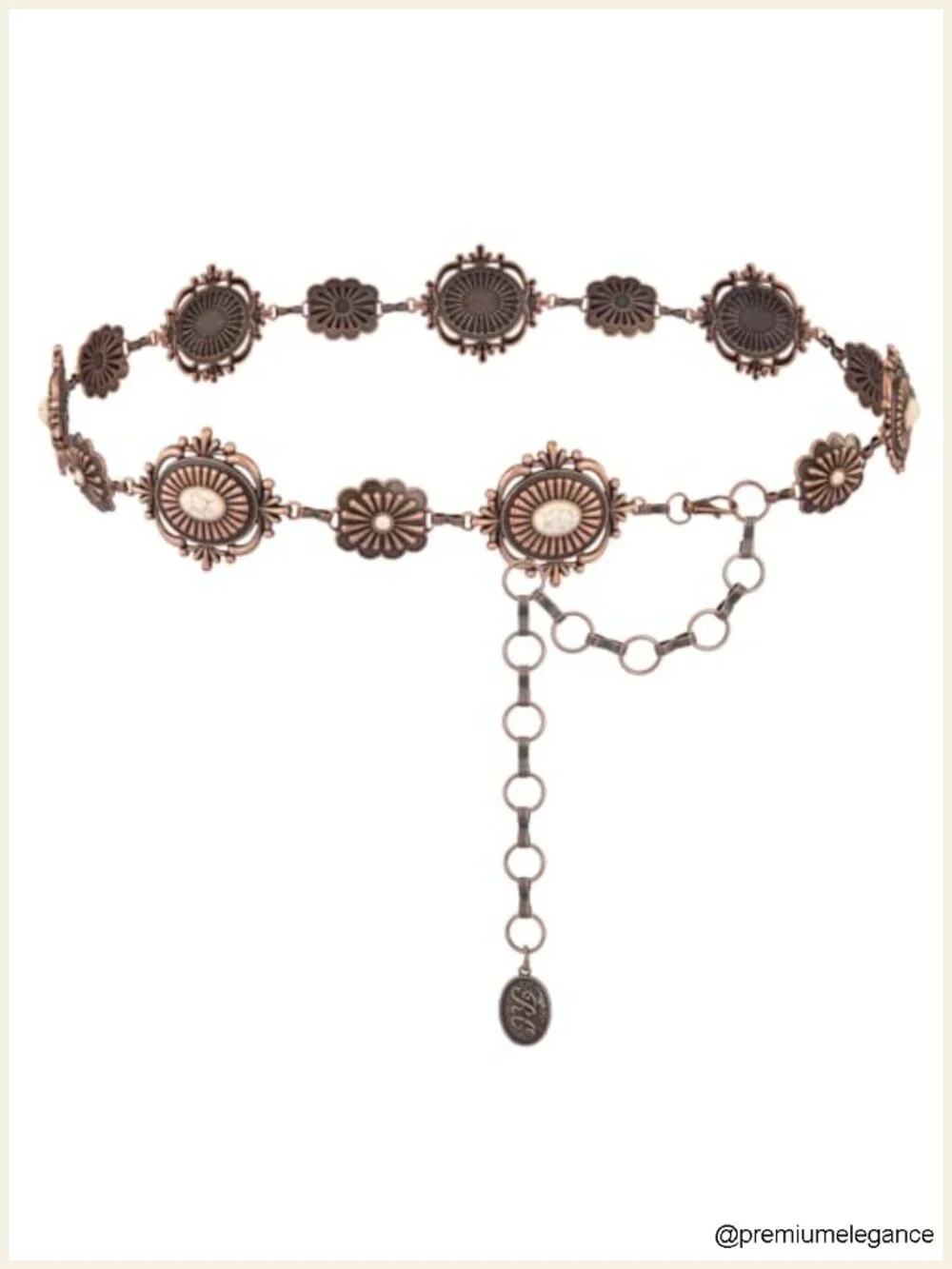 Large Western Concho Metal Chain Belt with Turquoise